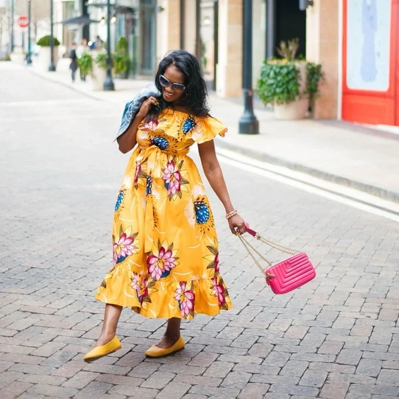 Grass-Fields Floral Off-Shoulder Midi Dress – Size 6 - Picture 6 of 15
